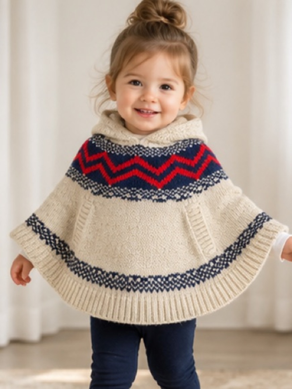OshKosh B’gosh Toddler Girls 3T Knit Hooded Poncho Sweater ❤️💙 Fall Jacket